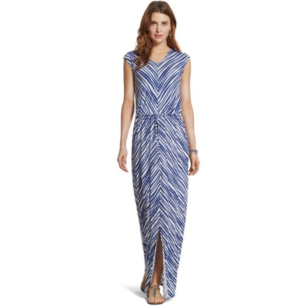 Chico's blue and white maxi Shibori dress SZ 1 NWT